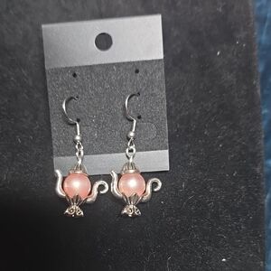 Handmade Silver Lamp Earrings with Pink Accents